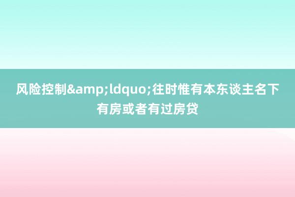 风险控制&ldquo;往时惟有本东谈主名下有房或者有过房贷