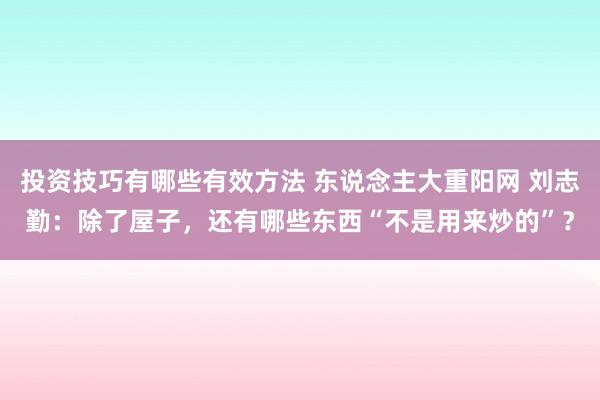 投资技巧有哪些有效方法 东说念主大重阳网 刘志勤：除了屋子，还有哪些东西“不是用来炒的”？