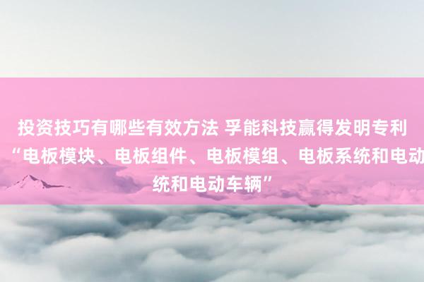 投资技巧有哪些有效方法 孚能科技赢得发明专利授权：“电板模块、电板组件、电板模组、电板系统和电动车辆”