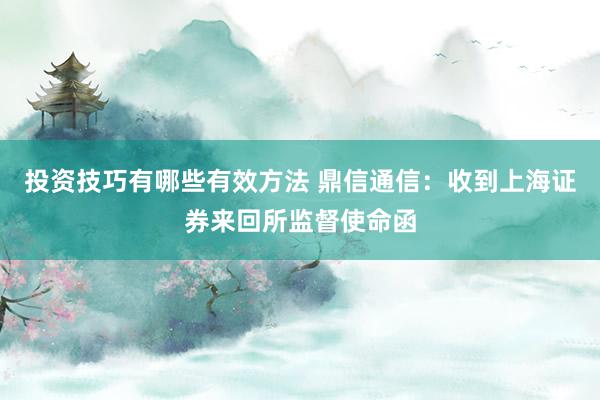 投资技巧有哪些有效方法 鼎信通信：收到上海证券来回所监督使命函