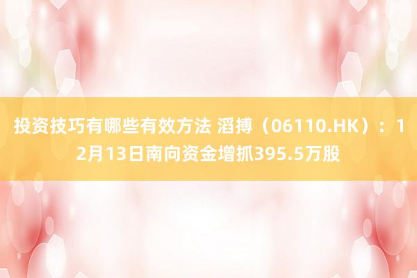 投资技巧有哪些有效方法 滔搏（06110.HK）：12月13日南向资金增抓395.5万股