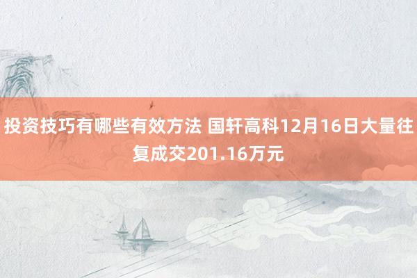 投资技巧有哪些有效方法 国轩高科12月16日大量往复成交201.16万元