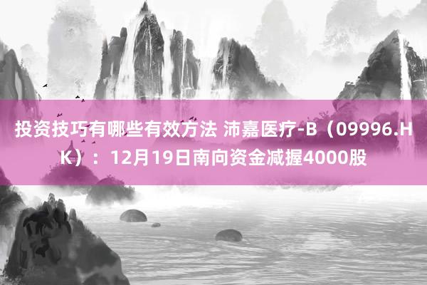 投资技巧有哪些有效方法 沛嘉医疗-B（09996.HK）：12月19日南向资金减握4000股