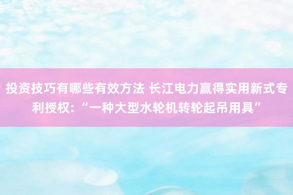 投资技巧有哪些有效方法 长江电力赢得实用新式专利授权: “一种大型水轮机转轮起吊用具”