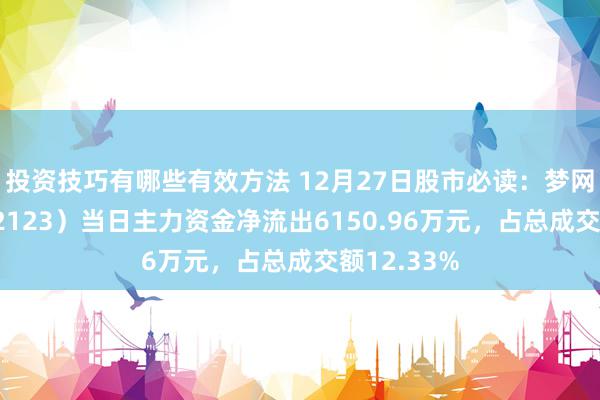 投资技巧有哪些有效方法 12月27日股市必读：梦网科技（002123）当日主力资金净流出6150.96万元，占总成交额12.33%