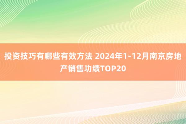 投资技巧有哪些有效方法 2024年1-12月南京房地产销售功绩TOP20