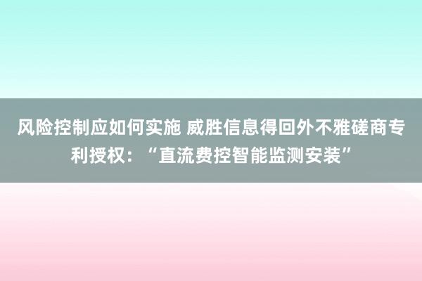 风险控制应如何实施 威胜信息得回外不雅磋商专利授权：“直流费控智能监测安装”