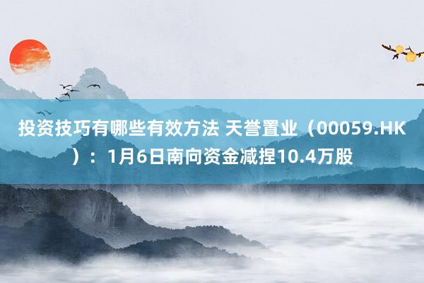 投资技巧有哪些有效方法 天誉置业（00059.HK）：1月6日南向资金减捏10.4万股