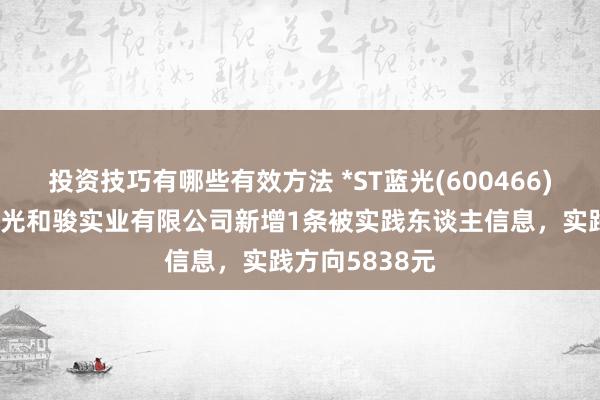 投资技巧有哪些有效方法 *ST蓝光(600466)控股的四川蓝光和骏实业有限公司新增1条被实践东谈主信息，实践方向5838元