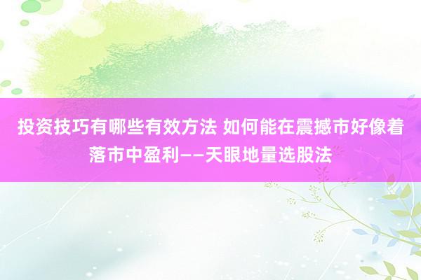 投资技巧有哪些有效方法 如何能在震撼市好像着落市中盈利——天眼地量选股法