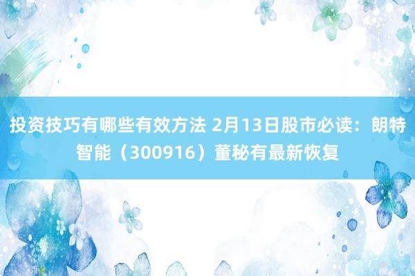 投资技巧有哪些有效方法 2月13日股市必读：朗特智能（300916）董秘有最新恢复