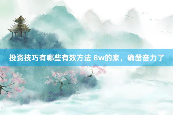 投资技巧有哪些有效方法 8w的家，确凿奋力了