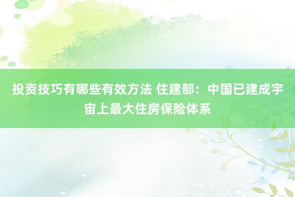 投资技巧有哪些有效方法 住建部：中国已建成宇宙上最大住房保险体系