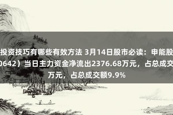 投资技巧有哪些有效方法 3月14日股市必读：申能股份（600642）当日主力资金净流出2376.68万元，占总成交额9.9%